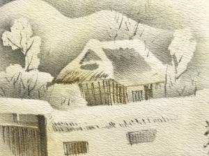 アンティーク　色紙に雪景色・富士模様男物長襦袢